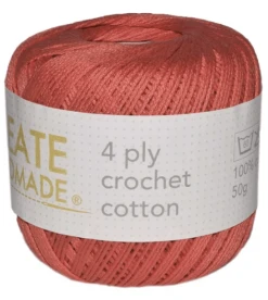Create Handmade 4 Ply Crochet Cotton 12 Create Handmade 4 Ply Crochet Cotton -Akubra Store CORAL