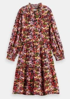 Scotch & Soda Girls Printed Long-Sleeve Tiered Midi-Length Dress