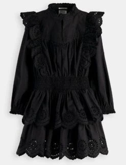 Scotch & Soda Girls Short Length Long-Sleeve Broderie Anglaise Tiered Dress